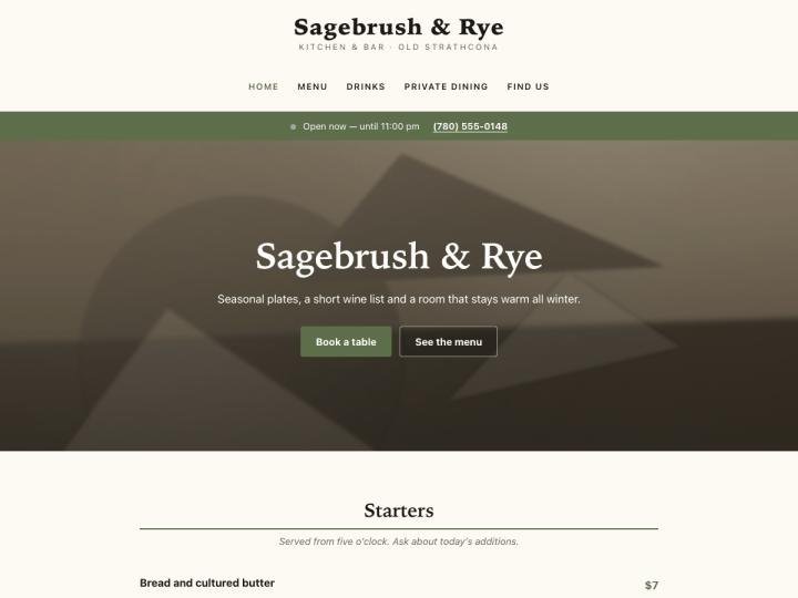 Sagebrush — free WordPress restaurant & food theme